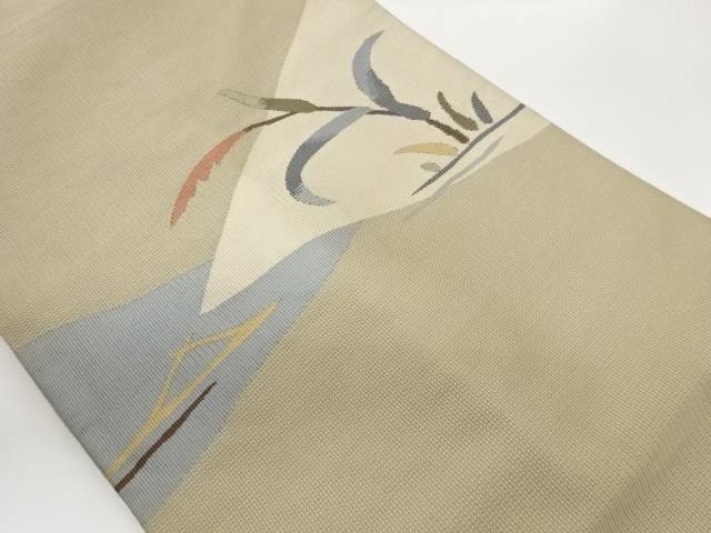 葉模様織出し名古屋帯【中古】【着】【名古屋帯】