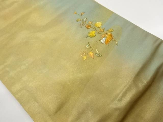 螺鈿金彩引箔ヱ霞に葉模様名古屋帯【中古】【着】【名古屋帯】