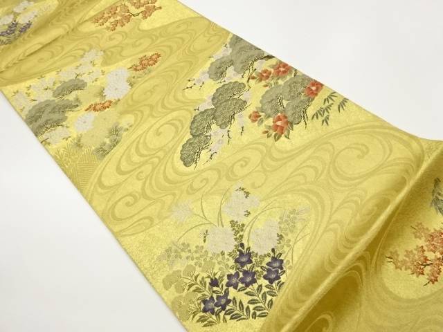 本金箔流水に松竹梅・秋草模様織出し袋帯【中古】【着】【袋帯】