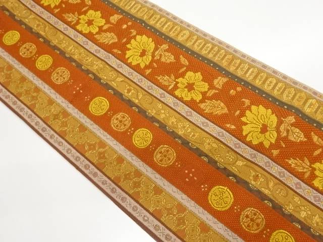 縞に花唐草・抽象模様織出し名古屋帯【中古】【着】【名古屋帯】 11,544円