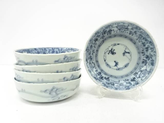 古伊万里　染付　花唐草　平鉢　5客揃【中古】【道】