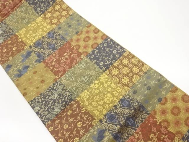 色紙に花唐草・蜀江文模様織出し袋帯【中古】【着】【袋帯】