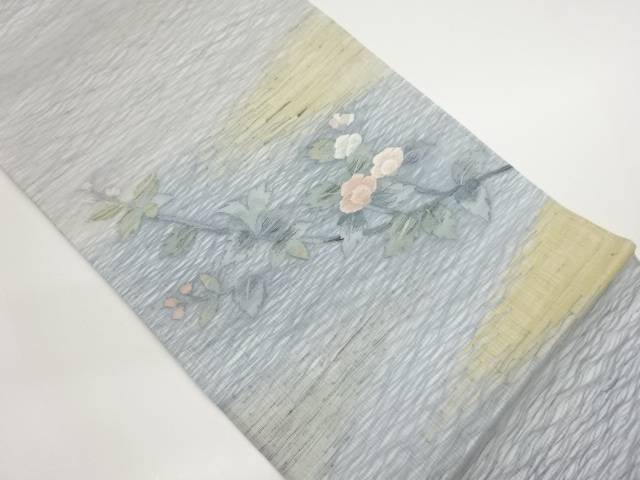 すくい織花葉模様織出し夏用袋帯【中古】【着】【袋帯】
