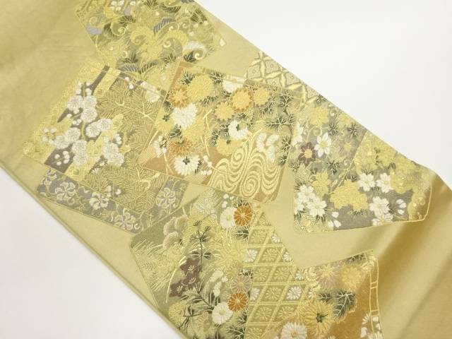 書物に花々模様織出し袋帯【中古】【着】【袋帯】｜Kimono-Shinei　２号店