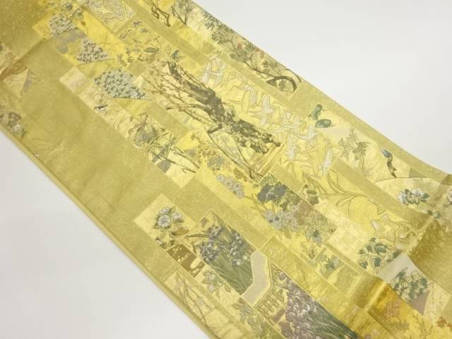 短冊に扇・花々・鳥模様織出し袋帯【中古】【着】【袋帯】|Kimono-Shinei 2号店
