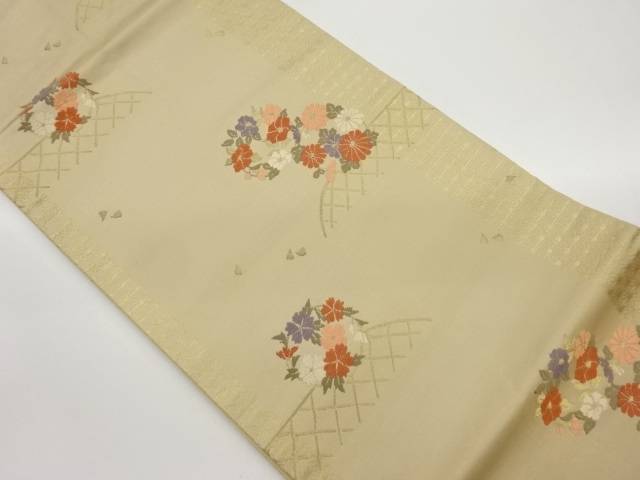 花輪に垣根・麻の葉模様織出し名古屋帯【中古】【着】【名古屋帯】