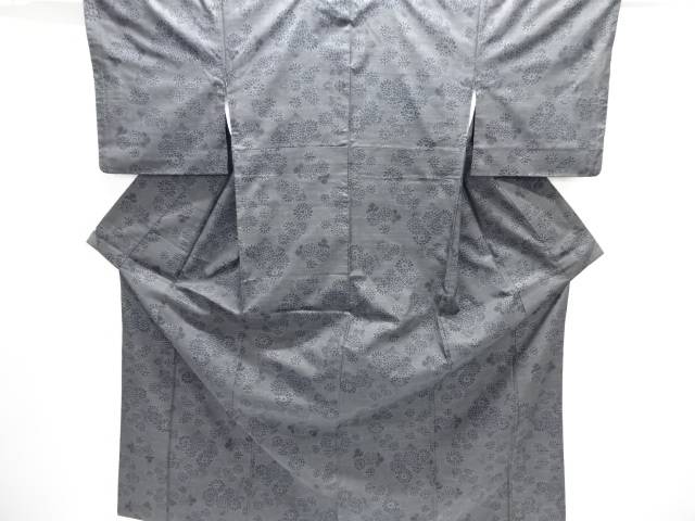 菊模様織り出し本場泥大島紬着物(5マルキ)【中古】【着】【紬・お召し】