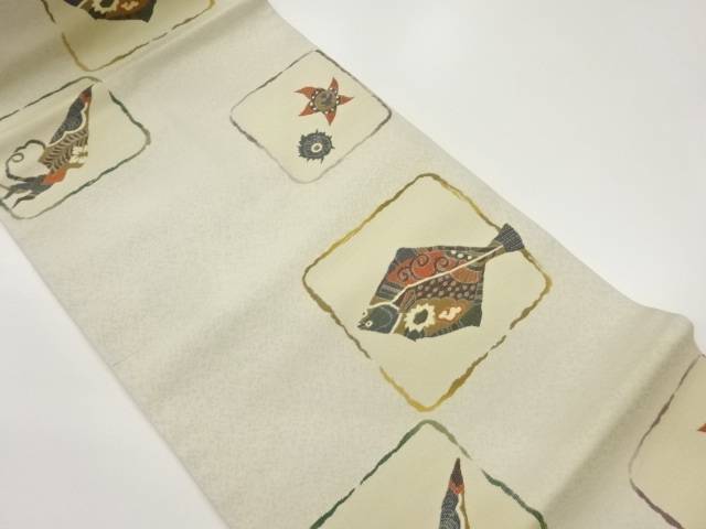四角にヒラメ・イカ・ヒトデ模様織出し名古屋帯【中古】【着】【名古屋帯】 16,756円