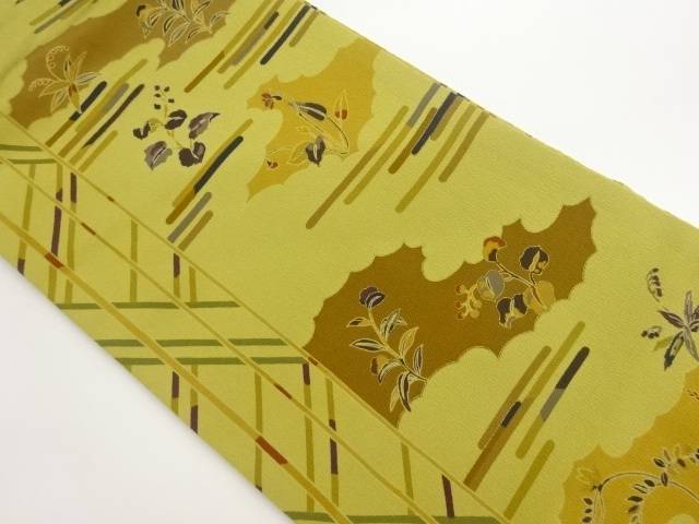 縮緬地金彩雲に草葉模様名古屋帯【中古】【着】【名古屋帯】|Kimono-Shinei 2号店