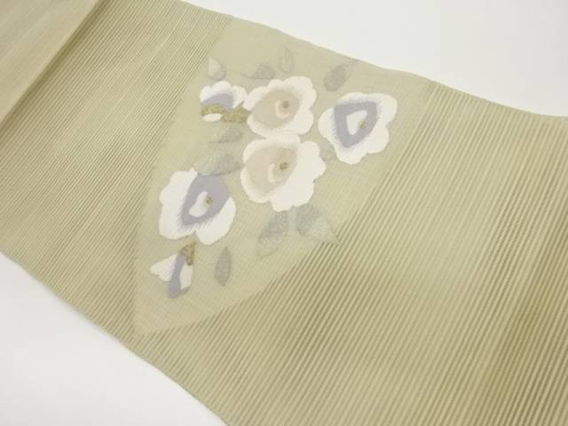 絽綴れ花葉模様織出し名古屋帯【中古】【着】【名古屋帯】