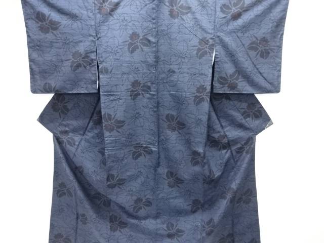 蘭模様織り出し手織り紬着物【中古】【着】【紬・お召し】