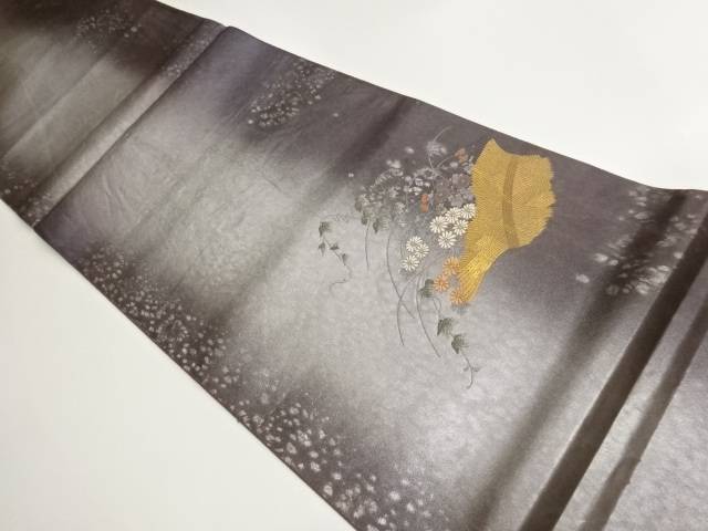 引箔垣根に草花模様織出し袋帯【中古】【着】【袋帯】