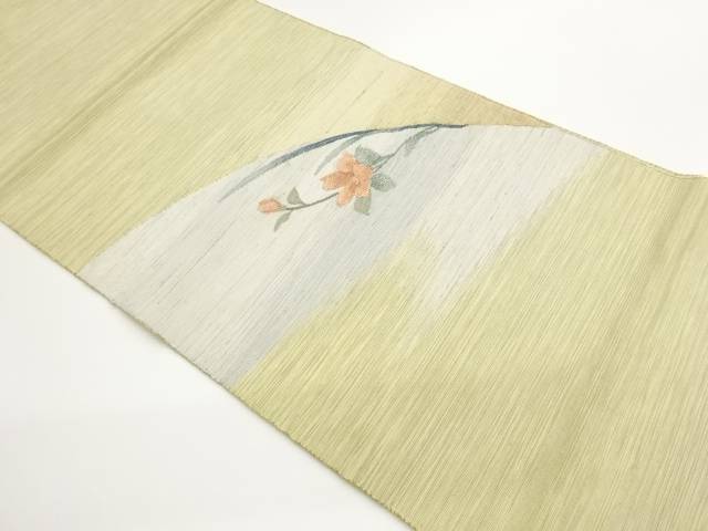 枝葉に花模様織出し名古屋帯【中古】【着】【名古屋帯】