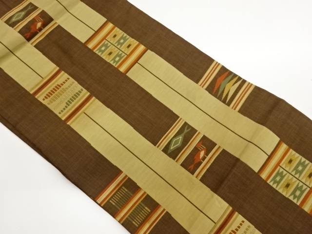 木屋太製　縞に幾何学・抽象模様織出し名古屋帯【中古】【着】【名古屋帯】 16,050円
