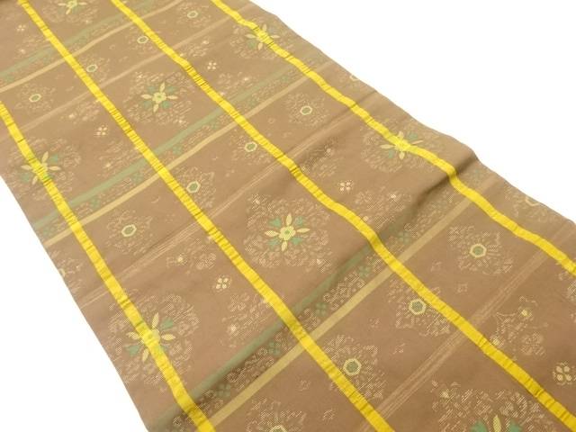 変わり格子に華紋・唐草模様織出し名古屋帯【中古】【着】【名古屋帯】|Kimono-Shinei 2号店