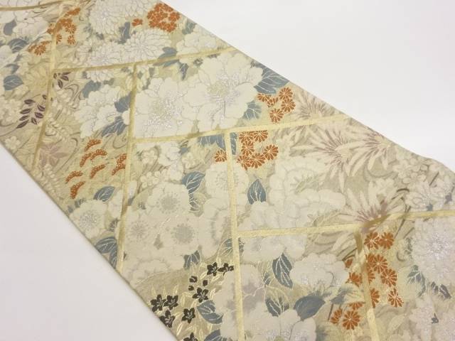 檜垣に牡丹・菊・八重桜模様織出し袋帯【中古】【着】【袋帯】