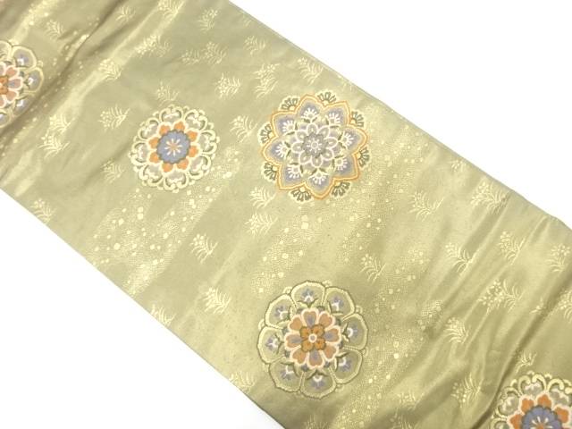 華紋に草花模様織り出し　名古屋帯【中古】【着】【名古屋帯】