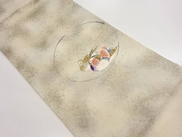 引箔鴛鴦に丸模様織出し袋帯【中古】【着】【袋帯】