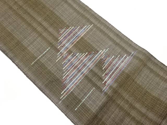 紐通し三角模様織出し名古屋帯【中古】【着】【名古屋帯】