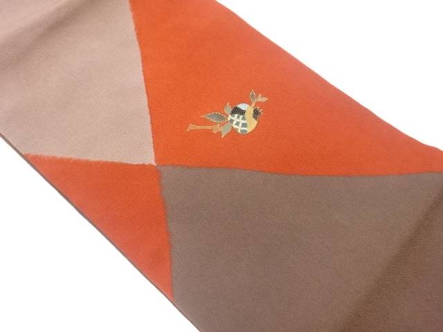 縮緬地実に枝葉模様名古屋帯【中古】【着】【名古屋帯】