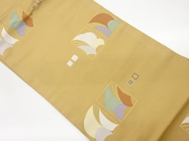 色紙に抽象模様織出し名古屋帯【中古】【着】【名古屋帯】