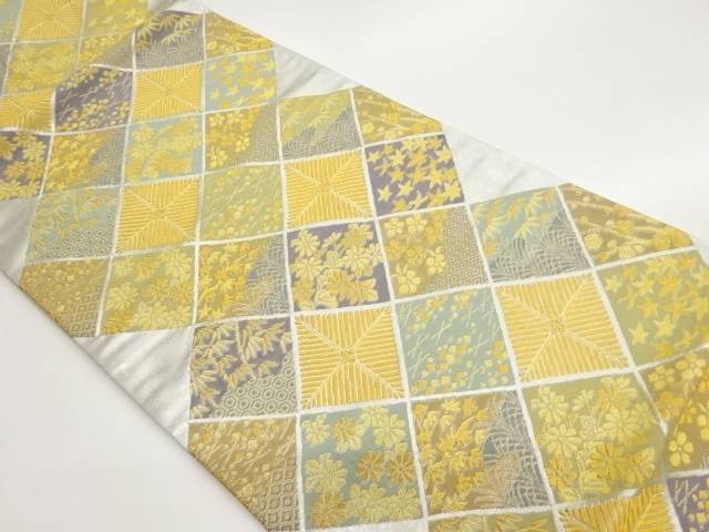 菱に松竹梅・草花・古典柄模様織出し袋帯【中古】【着】【袋帯】