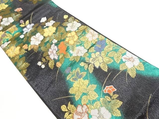 ハイビスカス模様織出し袋帯【中古】【着】【袋帯】
