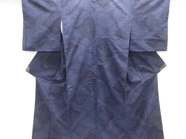 松皮菱模様織り出し本真綿結城紬80亀甲着物【中古】【着】【紬・お召し】
