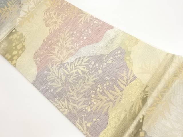 竹に色紙散らし模様織出し袋帯【中古】【着】【袋帯】
