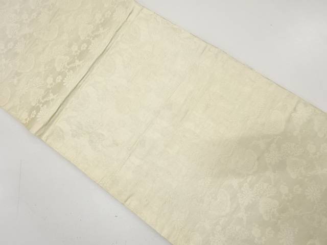 鶴に笠松・菊・枝梅模様織り出し　花嫁衣裳丸帯（材料）【アンティーク】【中古】【着】【丸帯】