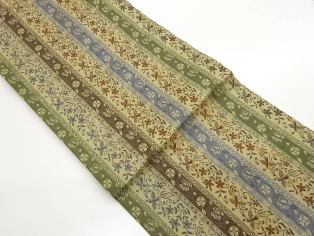 縞に花喰い鳥模様織出し名古屋帯【中古】【着】【名古屋帯】 15,836円