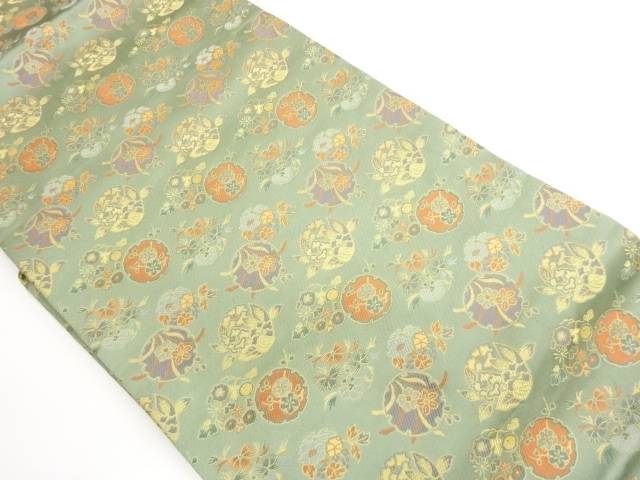 雪輪に花々模様織出し名古屋帯【中古】【着】【名古屋帯】｜Kimono-Shinei　２号店