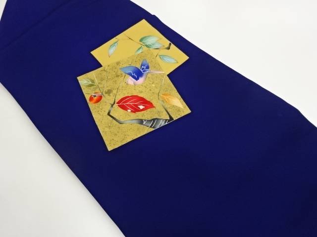 塩瀬金彩色紙に小鳥・柿・葉模様名古屋帯【中古】【着】【名古屋帯】