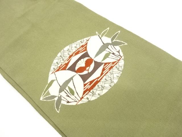 縮緬地丸に草花・抽象模様名古屋帯【中古】【着】【名古屋帯】