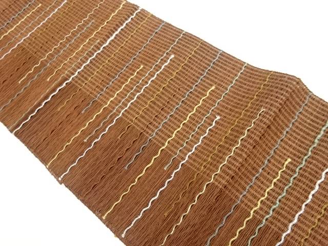 すくい織紐通しよろけ横段模様織出し夏用名古屋帯【中古】【着】【名古屋帯】