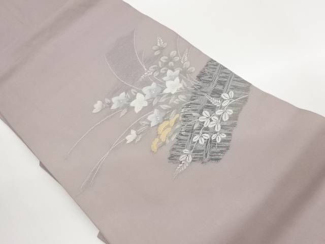 紗 秋草模様織出し名古屋帯【中古】【着】【名古屋帯】