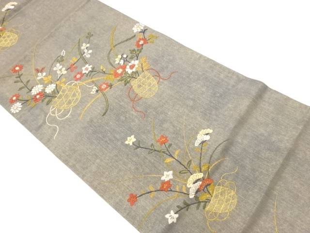 花籠模様織出し袋帯【中古】【着】【袋帯】