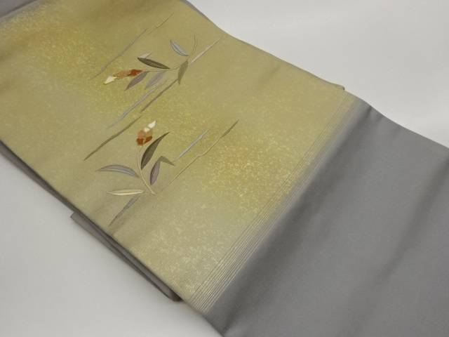 引箔草花模様刺繍名古屋帯【中古】【着】【名古屋帯】