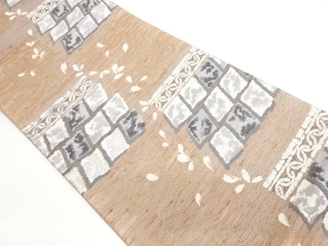 紙布変わり色紙に花弁模様織出し袋帯【中古】【着】【袋帯】