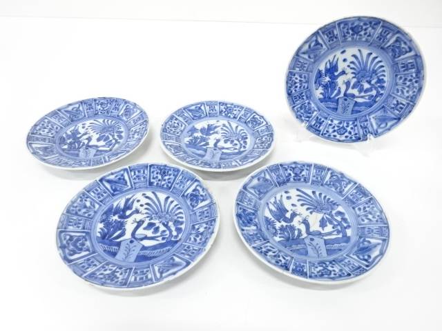 古伊万里　芙蓉手　花鳥文　五寸皿　5客揃【中古】【道】