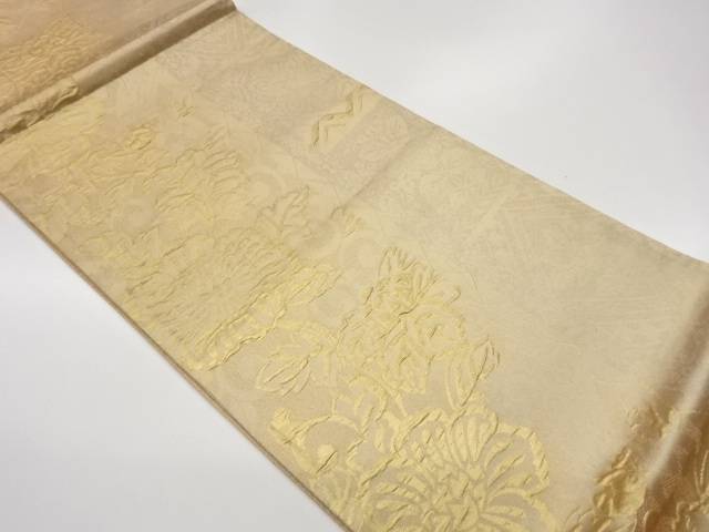 ふくれ織牡丹模様織出し袋帯【中古】【着】【袋帯】