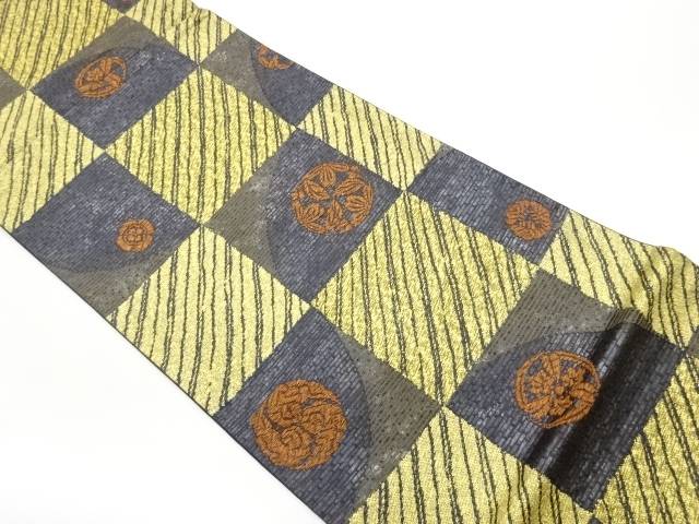 作家物　紙布市松に花輪模様織出し袋帯【中古】【着】【袋帯】