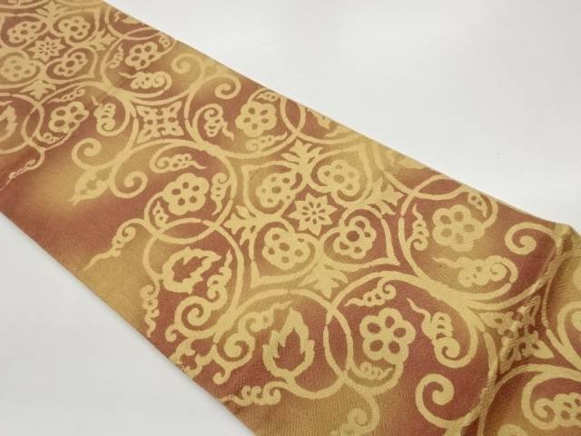 華文に花唐草模様織出し全通袋帯【中古】【着】【袋帯】