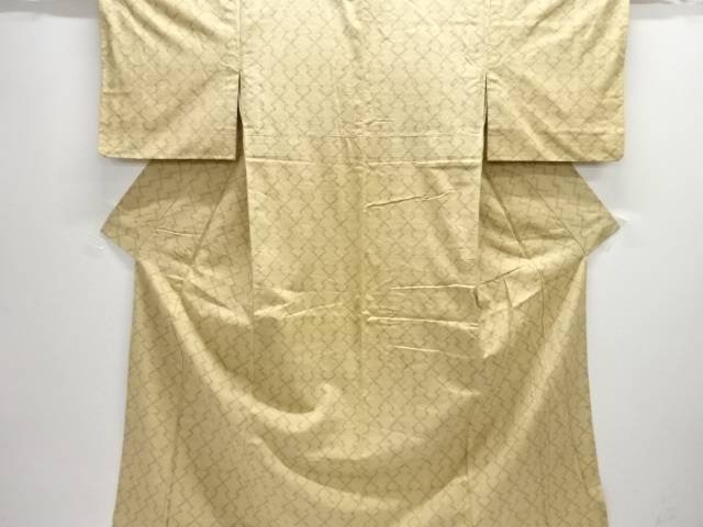 松皮菱模様織り出し手織り真綿小千谷紬着物【中古】【着】【紬・お召し】