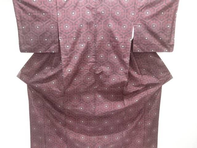 花亀甲模様織り出し十日町紬着物【中古】【着】【紬・お召し】