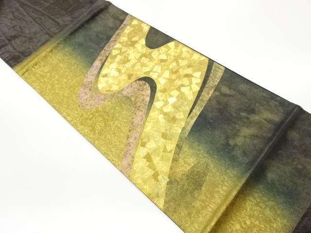 引箔抽象曲線模様織出し袋帯【中古】【着】【袋帯】