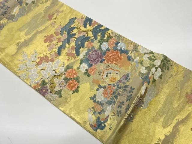 松に草花・孔雀・冠模様織出し袋帯【中古】【着】【袋帯】 16,992円