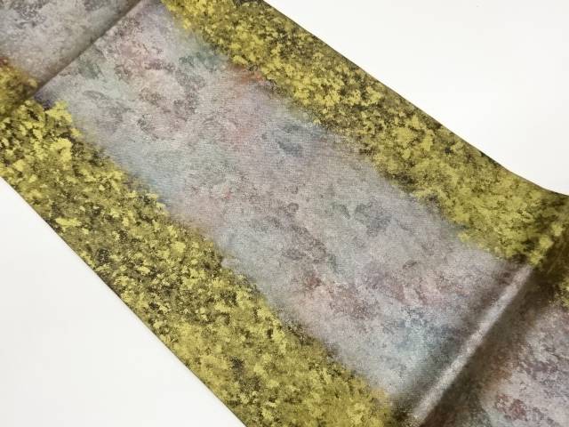 金銀彩縞に抽象模様開き名古屋帯（額縁仕立て）【中古】【着】【名古屋帯】