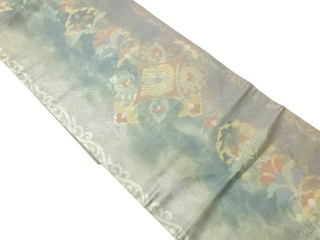 引箔抽象花唐草模様織出し名古屋帯【中古】【着】【名古屋帯】