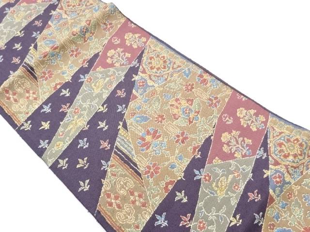 手織り紬切り嵌め風鳥・抽象花葉模様織出し名古屋帯【中古】【着】【名古屋帯】 9,828円